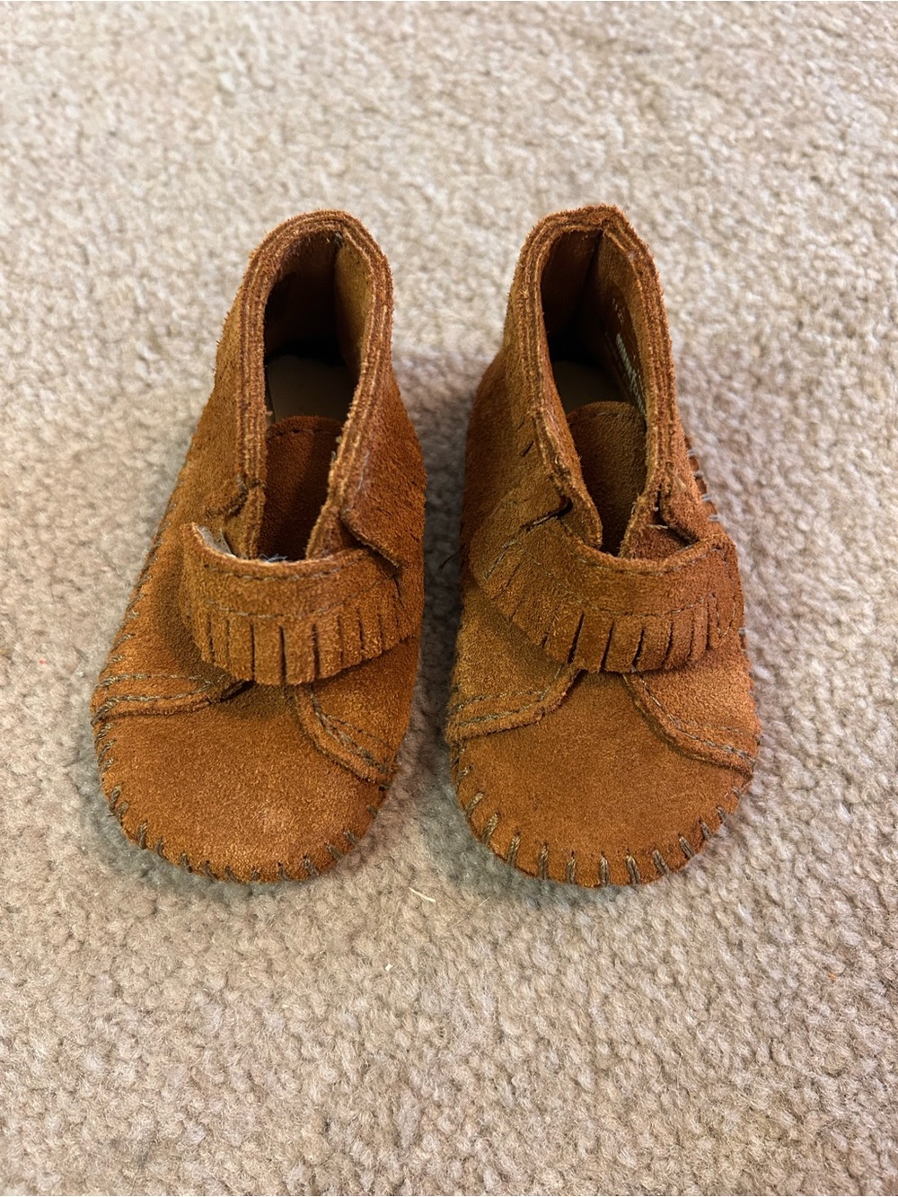 Minnetonka Kids Suede Fringe Moccasins - Rust Brown